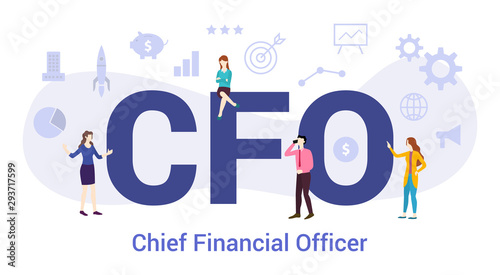 cfo chief financial officer concept with big word or text and team people with modern flat style - vector