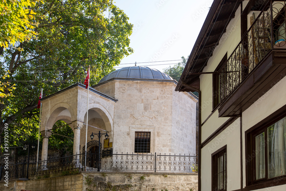 Bolu, Turkey, 29 September 2019: Goynuk, which is a historic district in the Bolu, Turkey. Tomb of Omer Emir Sikkini Hz. Bolu, Turkey, 29 September 2019: Goynuk, which is a historic district in the Bolu, Turkey. Tomb of Omer Emir Sikkini Hz.