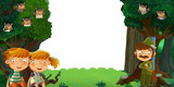 cartoon scene with forest and animals with white background for text illustration for children