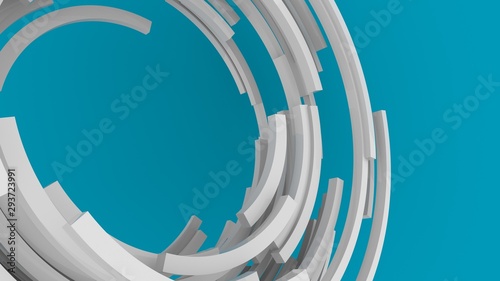 3D rendering, white abstract round shapes on blue background. Colorful backdrop.