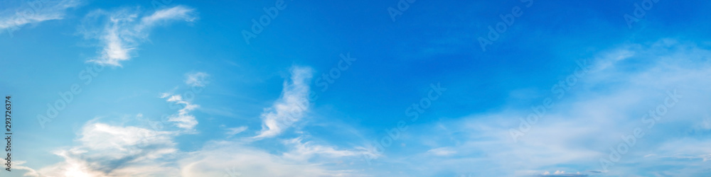 Panorama sky with cloud on a sunny day. Beautiful cirrus cloud. Panoramic image.