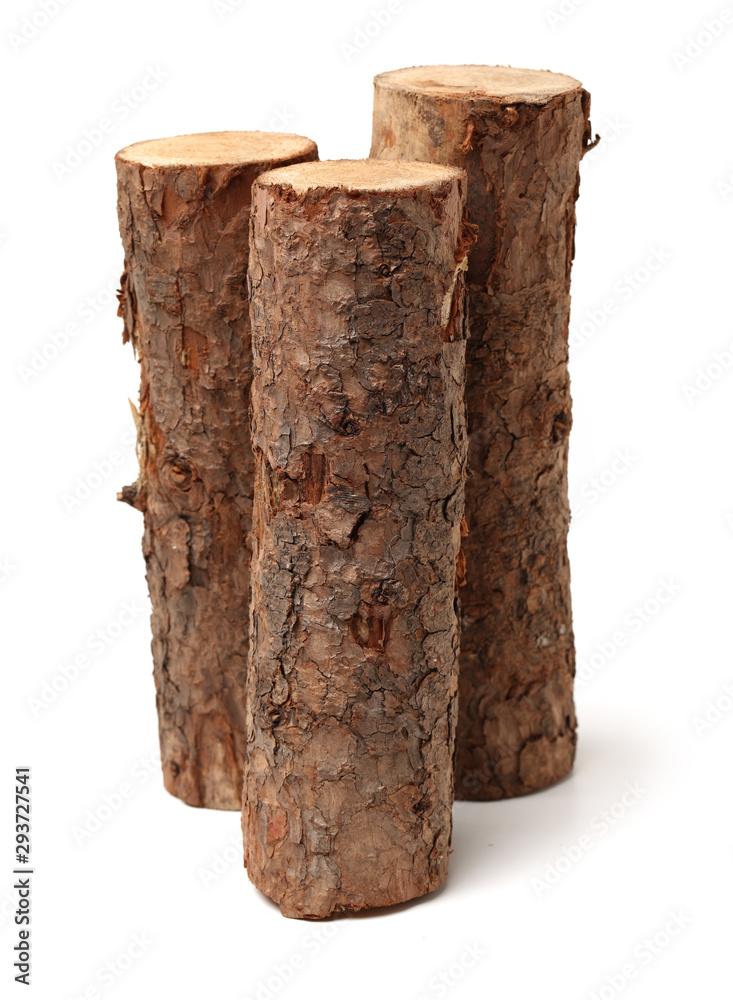 Pine logs on white background - obrazy, fototapety, plakaty 