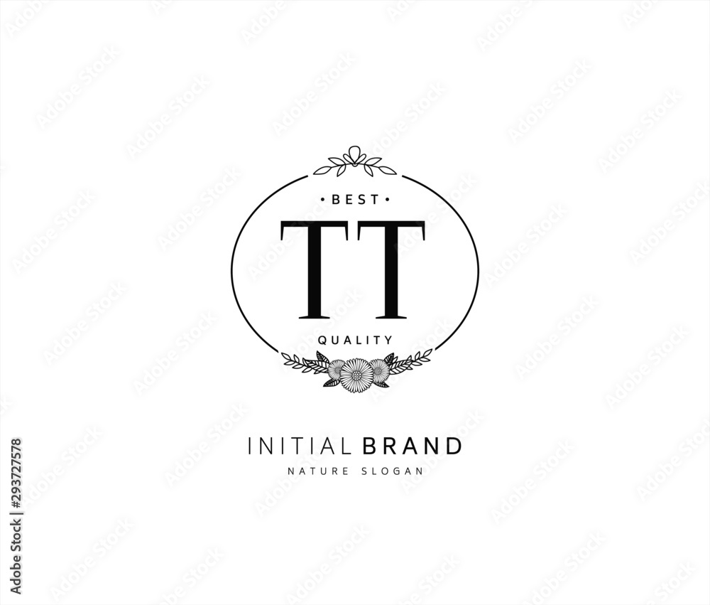 T TT Beauty vector initial logo, handwriting logo of initial signature, wedding, fashion, jewerly, boutique, floral and botanical with creative template for any company or business.