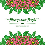 Decorative element of green leaf flower frame, handwritten for merry and bright. Vector