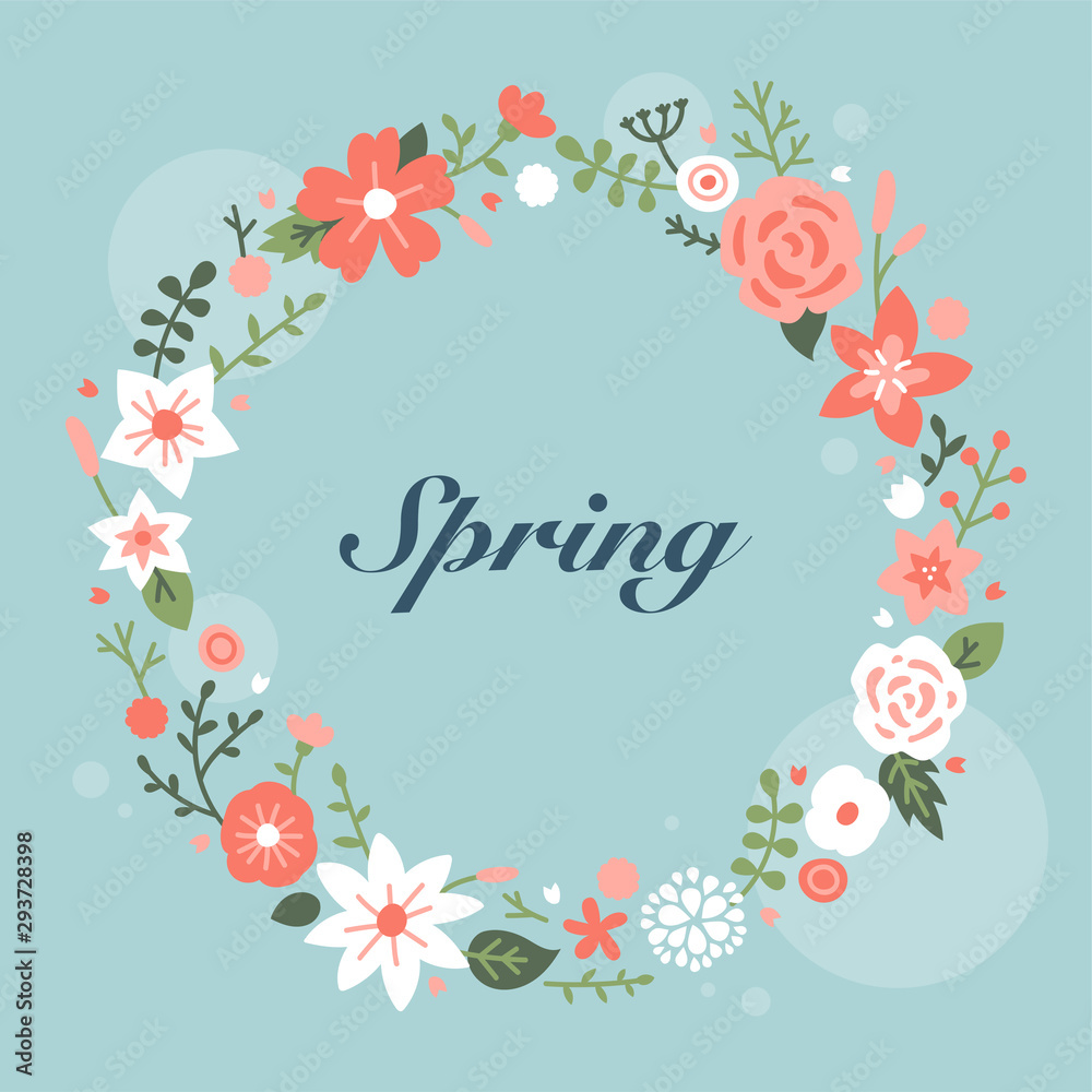 Beautiful floral wreath card. flat design style minimal vector illustration.