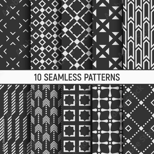 Set of ten monochrome seamless patterns.