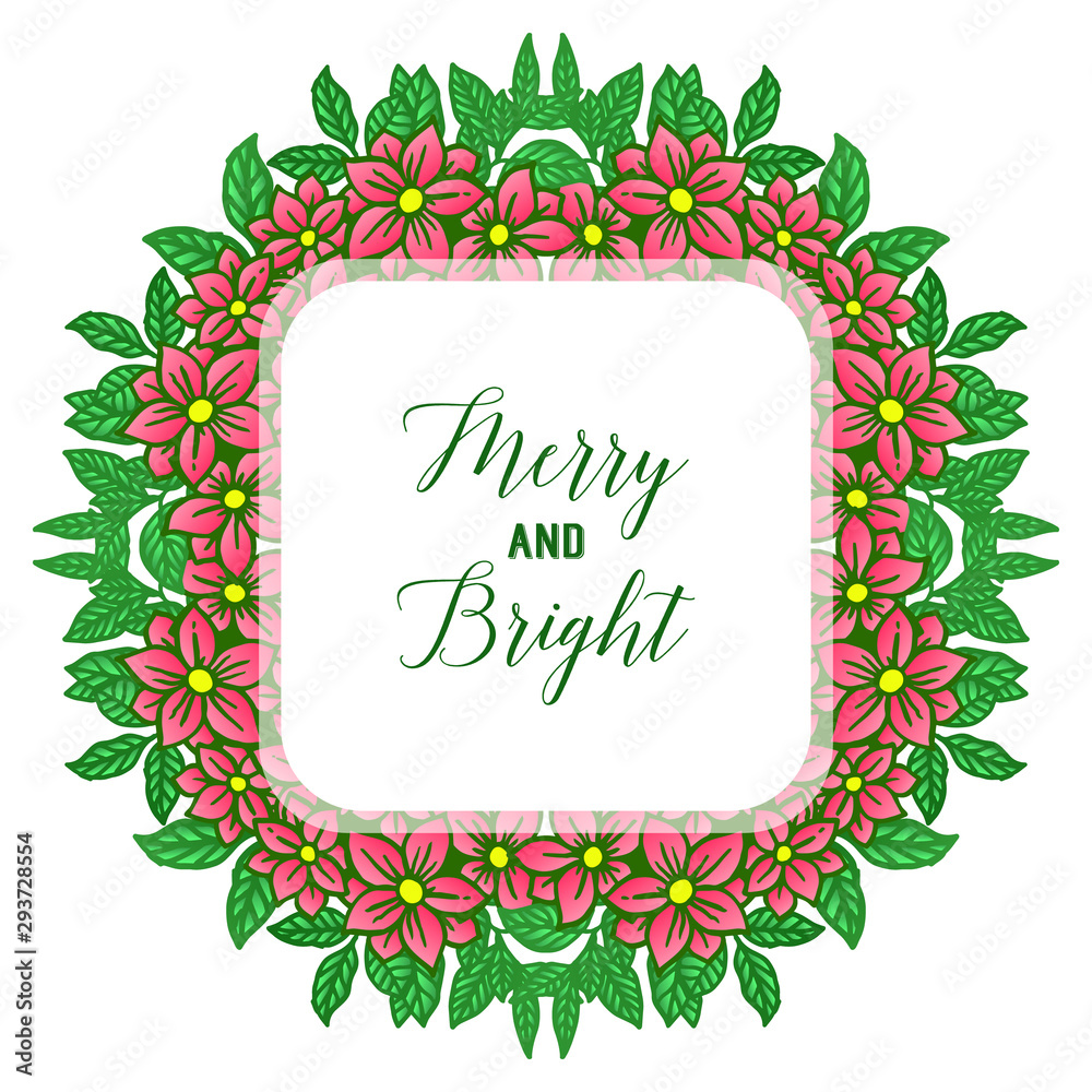 Decorative element of green leaf flower frame, handwritten for merry and bright. Vector Decorative element of green leaf flower frame, handwritten for merry and bright. Vector