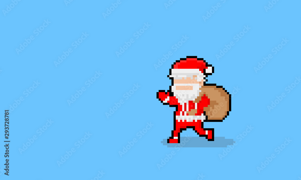 Pixel art cartoon running santa claus character. Pixel art cartoon running santa claus character.