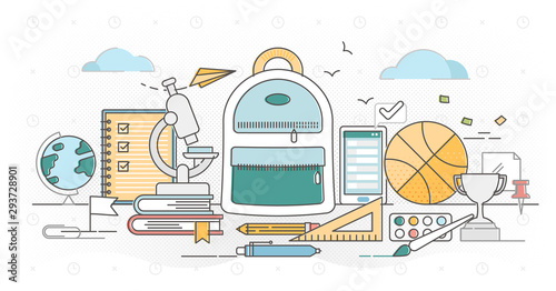 Primary school outline concept vector illustration
