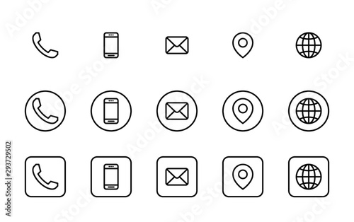 3 Different contact information icons in vector, Black