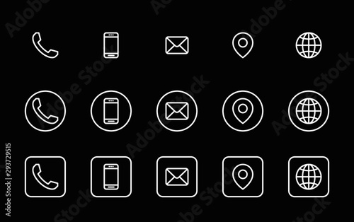 3 Different contact information icons in vector, White