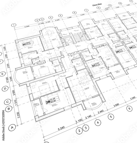 Detailed architectural plan, floor plan, layout, perspective view