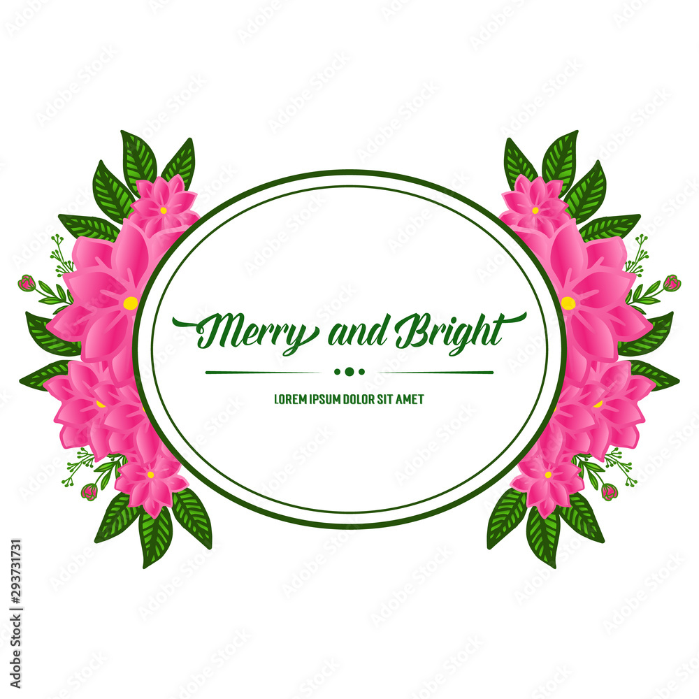 Ornament of pink wreath frame, for decoration various card merry and bright. Vector