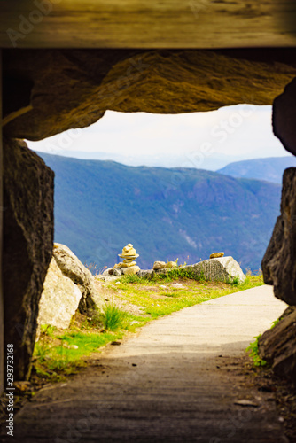 Vedahaugane entrance to bear cave, Norway photo