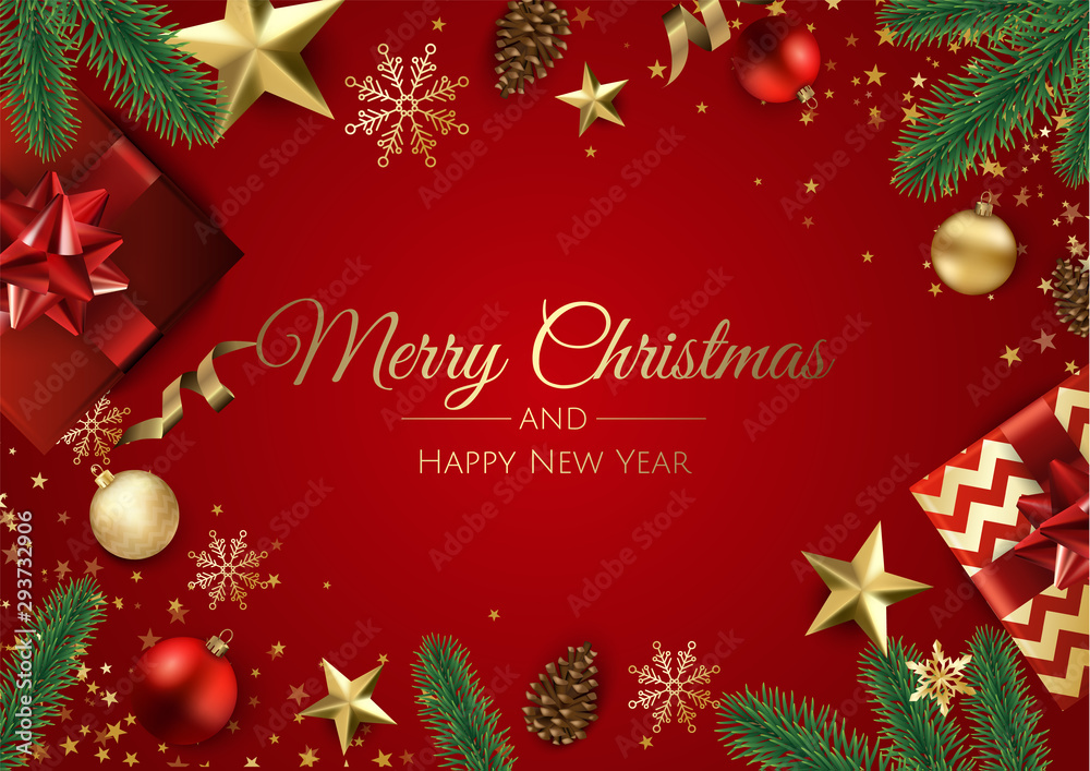 Merry Christmas and Happy New Year. Xmas background with gift box ...