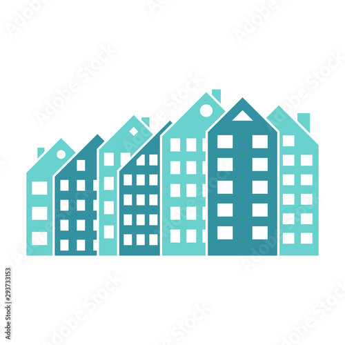 Set of abstract colorful multistory buildings. Vector business pictogram