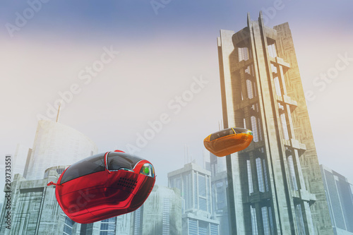 Autonomous Electric Vehicles City Future 3D Illustration photo