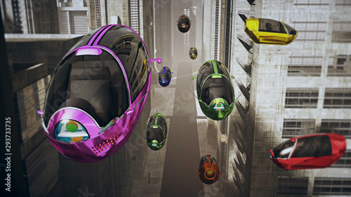 Autonomous Electric Vehicles City Future 3D Illustration