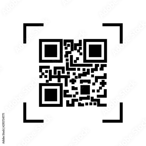 Scanning black round simple qr code on phone screen icon, for interface concept elements, app ui ux web button logo.vector design