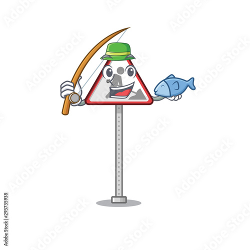 Fishing road work sign isolated the cartoon