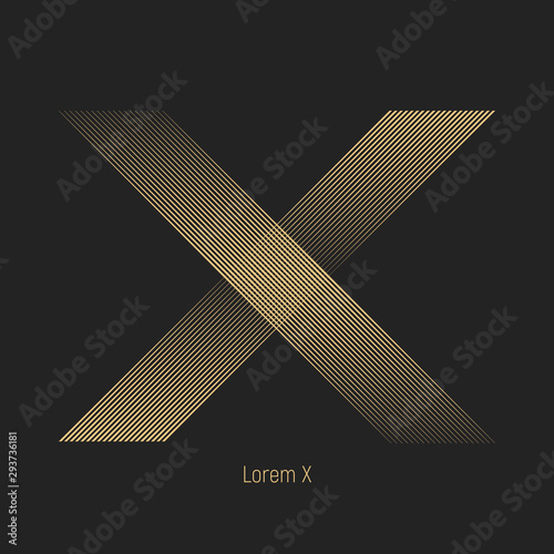 Halftone effect golden color lines that makes a letter "X".