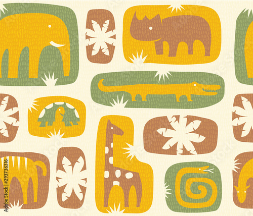 Seamless pattern of cute stylized jungle animals. For wallpaper, children's decor, fabric and paper design.