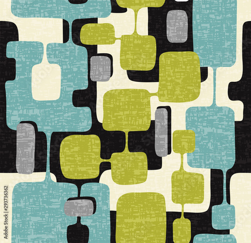 Seamless abstract mid century modern pattern for backgrounds, textile design, wrapping paper, scrapbooks and covers. Retro design of connected overlaying rectangle shapes. Vector illustration.