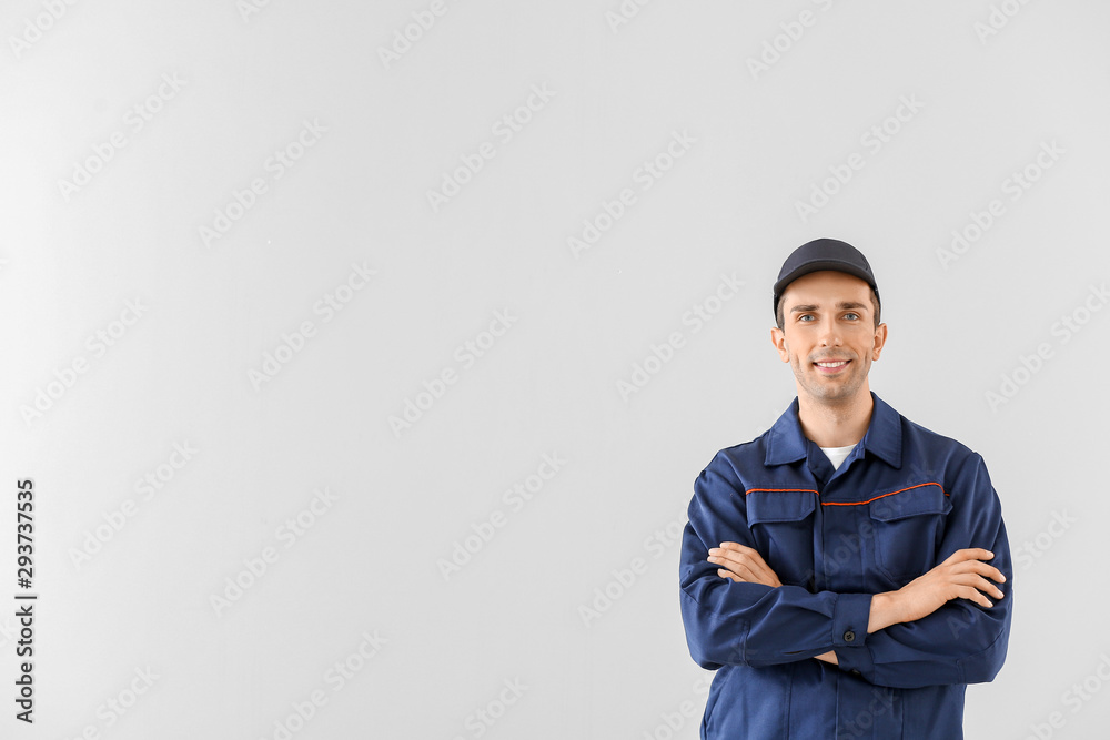 Male car mechanic on light background Male car mechanic on light background