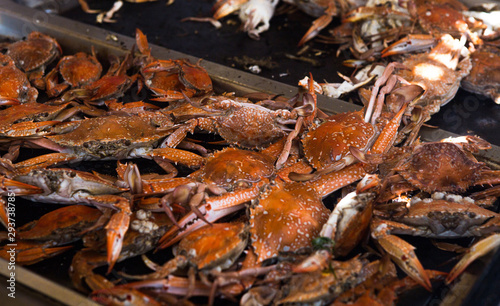 Close up of stone crab steamed in the seafood restaurant