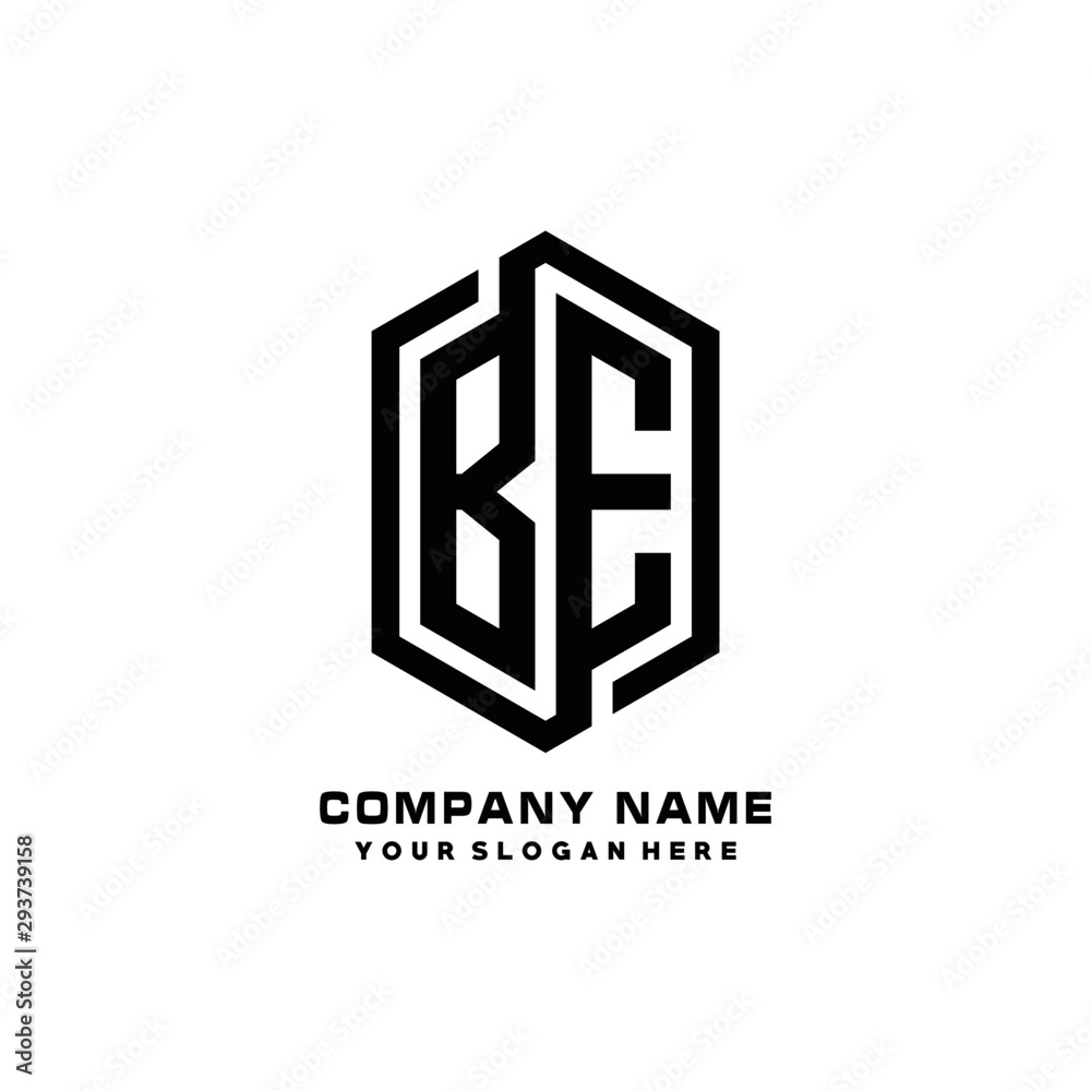 BE initials business abstract logo in the shape of a hexagon, with a thick line connected around the letters BE initials business abstract logo in the shape of a hexagon, with a thick line connected around the letters