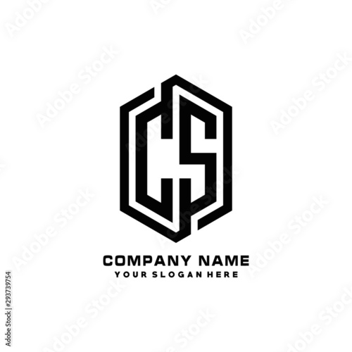 CS initials business abstract logo in the shape of a hexagon, with a thick line connected around the letters