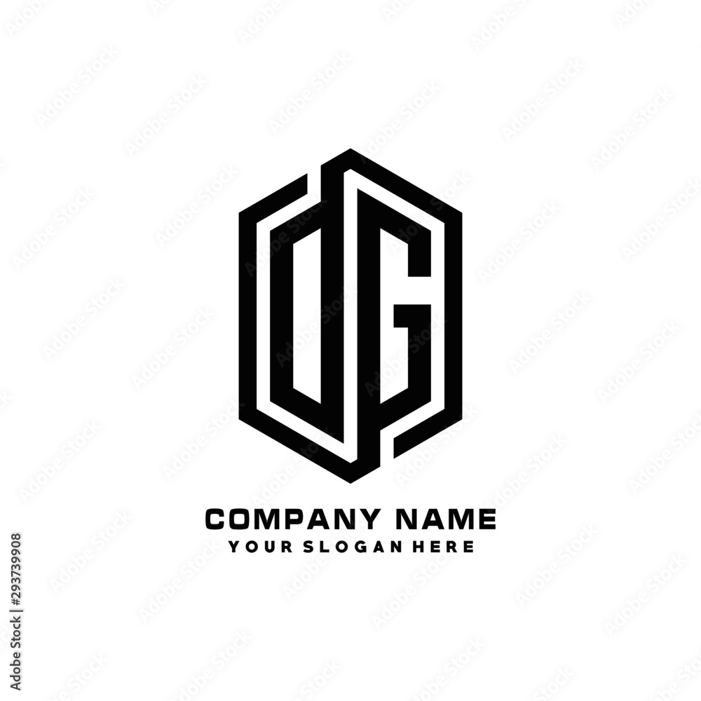 DG initials business abstract logo in the shape of a hexagon, with a thick line connected around the letters DG initials business abstract logo in the shape of a hexagon, with a thick line connected around the letters