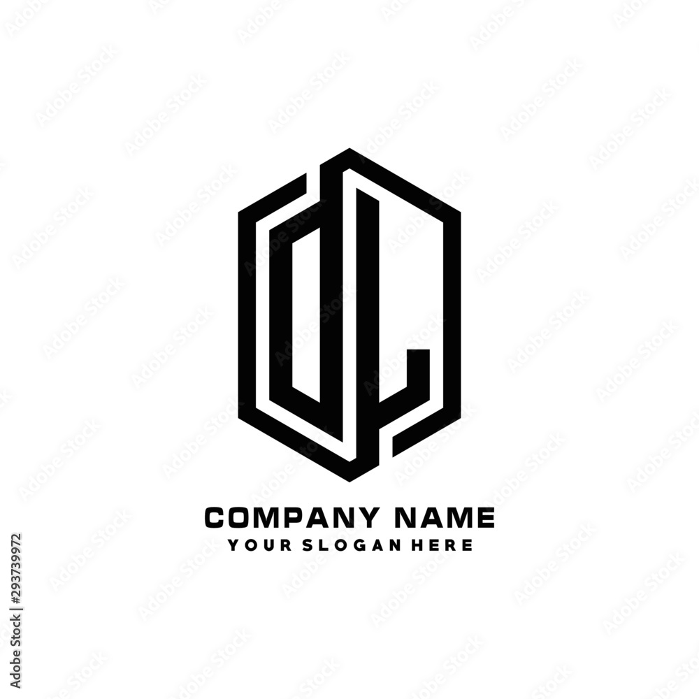 DL initials business abstract logo in the shape of a hexagon, with a thick line connected around the letters DL initials business abstract logo in the shape of a hexagon, with a thick line connected around the letters