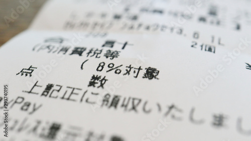TOKYO, JAPAN. 2019 Oct 4th. Close up the Receipt after Increase Consumption Tax.
