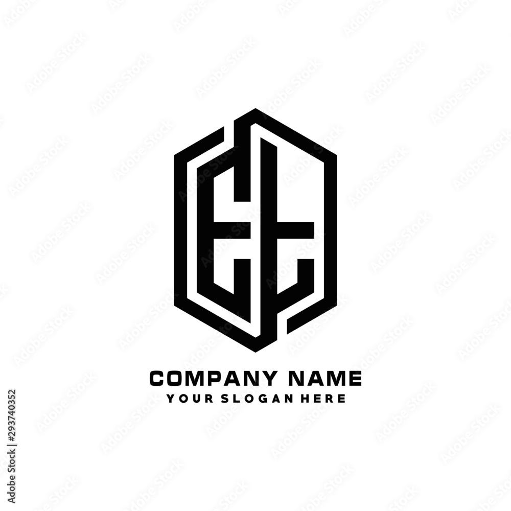 ET initials business abstract logo in the shape of a hexagon,.with a thick line connected around the letters ET initials business abstract logo in the shape of a hexagon,.with a thick line connected around the letters