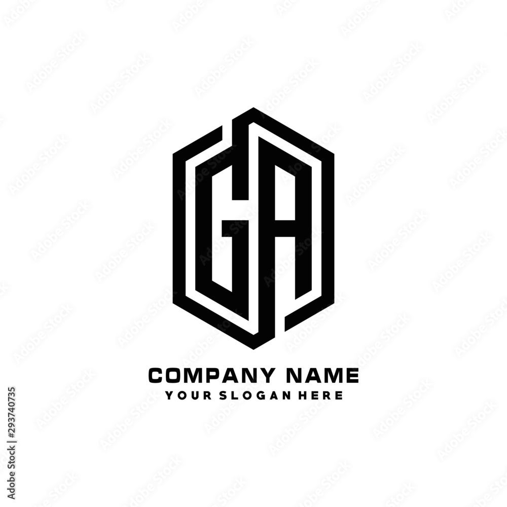 GA initials business abstract logo in the shape of a hexagon,.with a thick line connected around the letters GA initials business abstract logo in the shape of a hexagon,.with a thick line connected around the letters