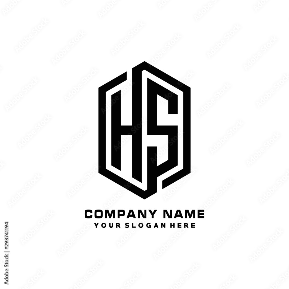 HS initials business abstract logo in the shape of a hexagon, with a thick line connected around the letters