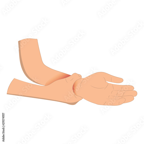 Pain in the wrist, man holding her wrist pain because Ligament in the wrist area, vector illustration concept Disease and healthcare