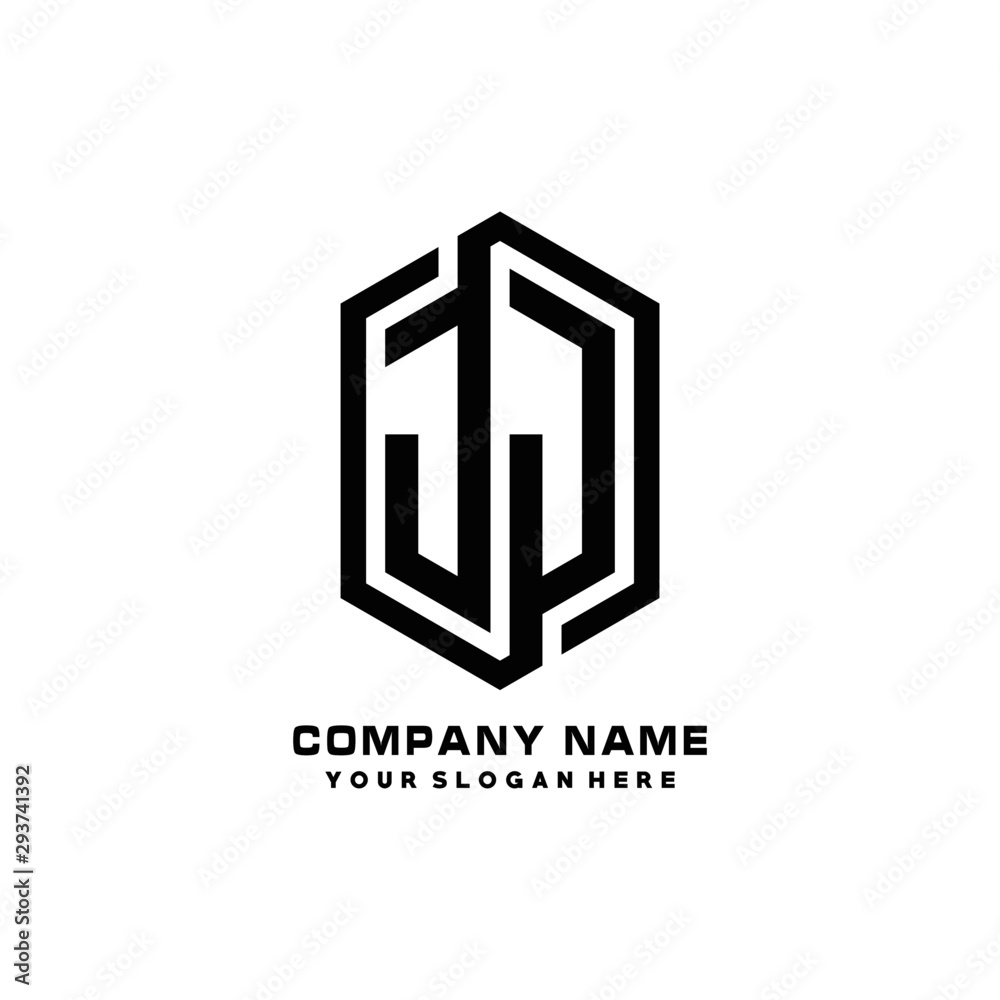 JJ initials business abstract logo in the shape of a hexagon, with a thick line connected around the letters JJ initials business abstract logo in the shape of a hexagon, with a thick line connected around the letters
