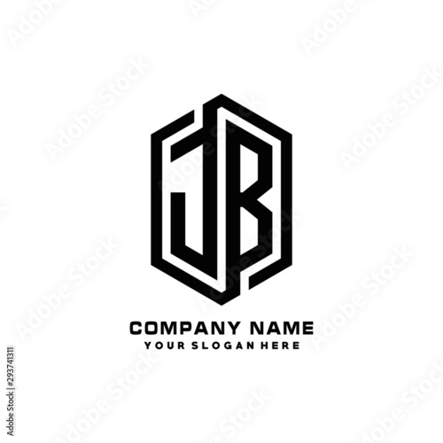 JB initials business abstract logo in the shape of a hexagon, with a thick line connected around the letters