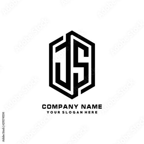 JS initials business abstract logo in the shape of a hexagon, with a thick line connected around the letters