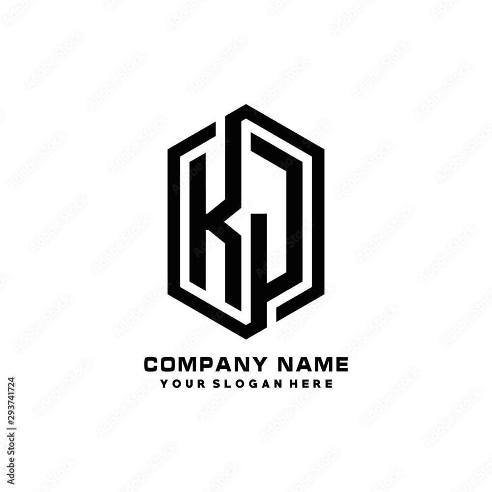 KJ initials business abstract logo in the shape of a hexagon, with a thick line connected around the letters KJ initials business abstract logo in the shape of a hexagon, with a thick line connected around the letters