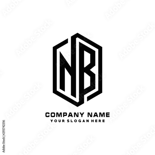 NB initials business abstract logo in the shape of a hexagon, with a thick line connected around the letters