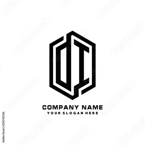 OI initials business abstract logo in the shape of a hexagon, with a thick line connected around the letters