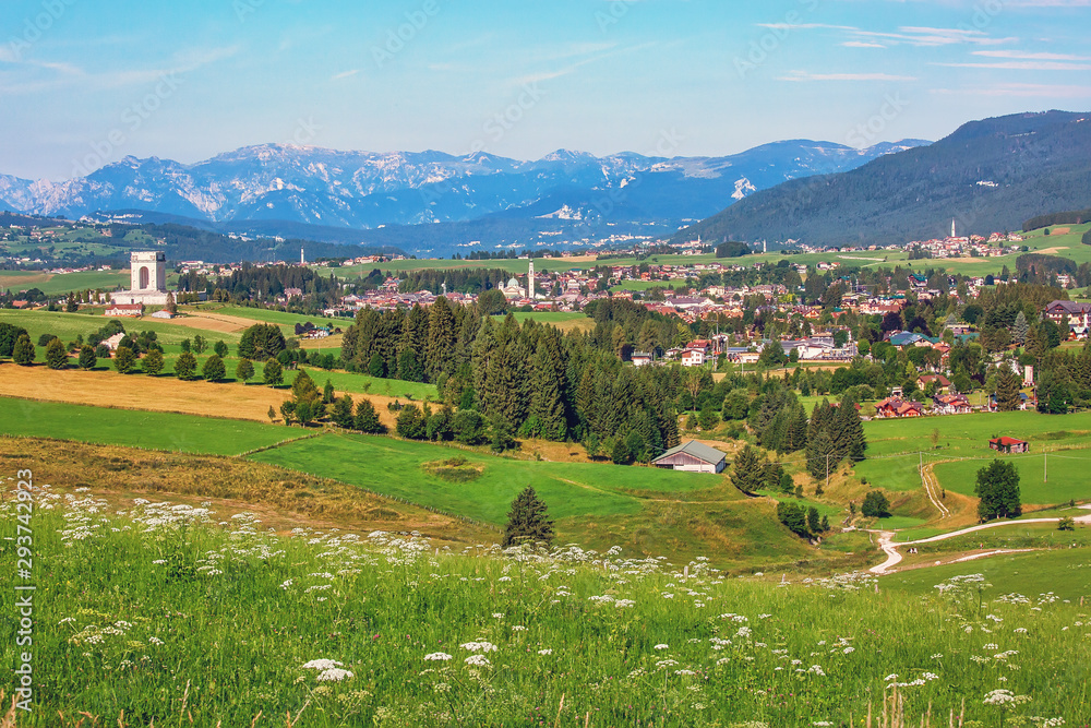 Panoramic view to the town of Asiago, Vicenza, Italy.