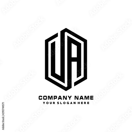 UA initials business abstract logo in the shape of a hexagon, with a thick line connected around the letters