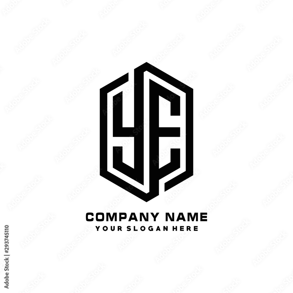 YE initials business abstract logo in the shape of a hexagon, with a thick line connected around the letters YE initials business abstract logo in the shape of a hexagon, with a thick line connected around the letters