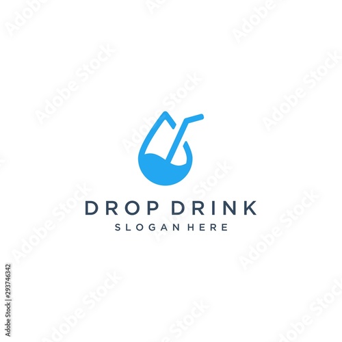 beverage design logo or water drop with a straw