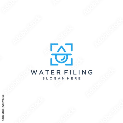 Modern logo design filtering water or water droplets with boxes