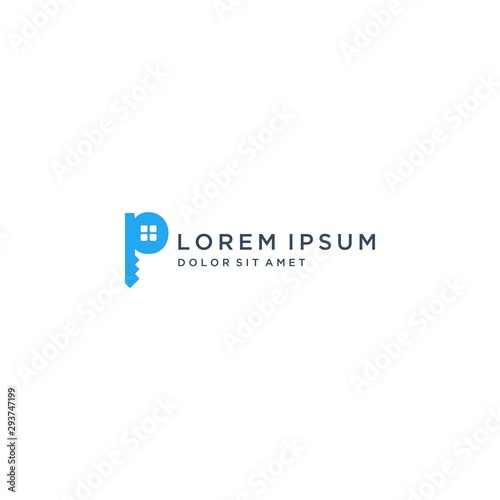 home design logo or monogram or initials letter P with the house key